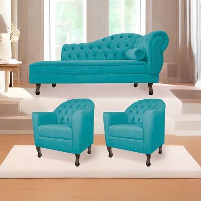 Kit Diva Diana 140Cm Lado Esquerdo E 02 Poltronas Julia Suede - Amarena Móveis Azul Turquesa