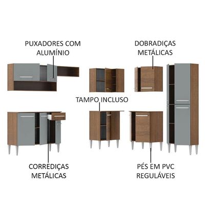 Armário De Cozinha Completa De Canto 417cm Rustic/cinza Emilly Ice Madesa Rustic/cinza