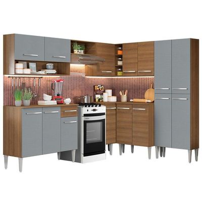 Armário De Cozinha Completa De Canto 417cm Rustic/cinza Emilly Ice Madesa Rustic/cinza