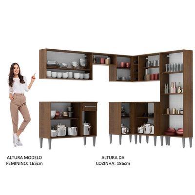 Armário De Cozinha Completa De Canto 417cm Rustic/cinza Emilly Ice Madesa Rustic/cinza
