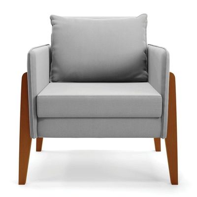 Kit 1 Sofá Namoradeira E 2 Poltronas Lana Suede Cinza Base De Madeira - D'rossi