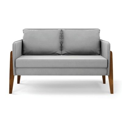 Kit 1 Sofá Namoradeira E 2 Poltronas Lana Suede Cinza Base De Madeira - D'rossi
