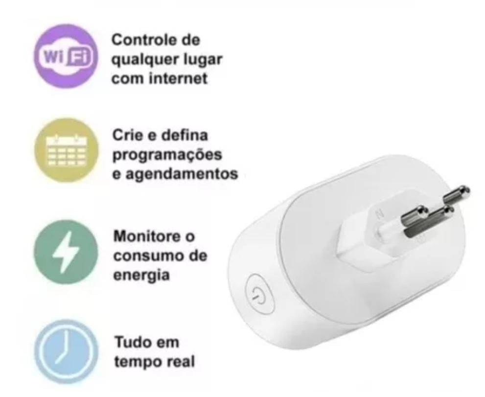 Tomada Inteligente Wi-Fi Temporizador Monitor de Consumo Controle APP Alexa Google Assistant