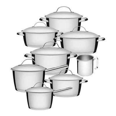 Jogo De Panelas 7 Peças + Fervedor Allegra Em Aço Inox Fundo Triplo Tramontina