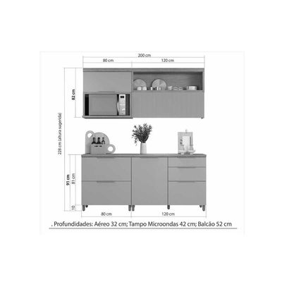 Armário de Cozinha Modulado Completa Marquesa 4 Peças Nature/Verde - Nesher