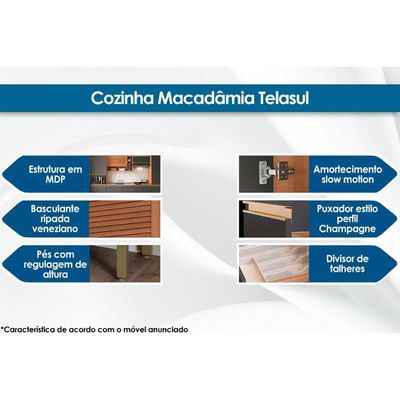 Balcão de Cozinha Modulado Macadâmia c/ Tampo e 2 Portas 80cm Freijo/Branco - Telasul