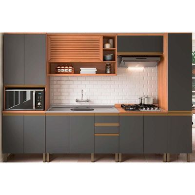 Balcão de Cozinha Modulado Macadâmia c/ Tampo e 2 Portas 80cm Freijo/Branco - Telasul
