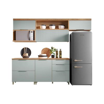 Armário de Cozinha Modulado Completa Marquesa 5 Peças Nature/Verde - Nesher