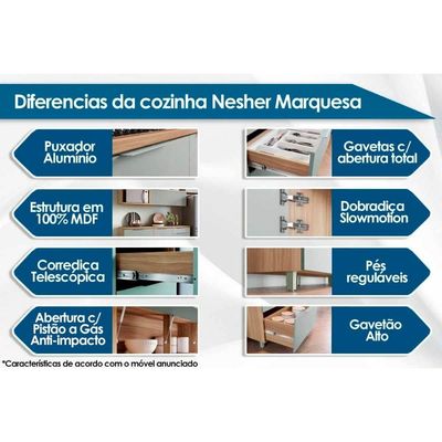 Armário de Cozinha Modulado Completa Marquesa 5 Peças Nature/Verde - Nesher