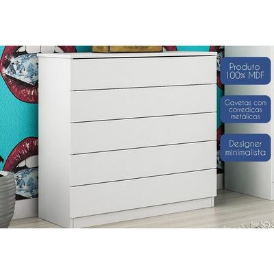 Cômoda Juvenil Premium c/ 5 Gavetas Neve - Tcil Móveis