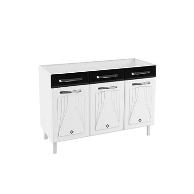 Módulo Cozinha Telasul Star New Balcão 3 Portas e 3 Gavetas 120cm Branco/Preto