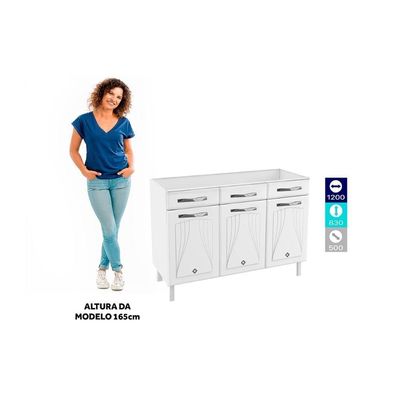 Módulo Cozinha Telasul Star New Balcão 3 Portas e 3 Gavetas 120cm Branco/Preto