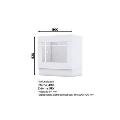 Balcão de Cozinha Modulado Americana p/ Forno Embutir s/ Tampo 80cm Cinza - Henn
