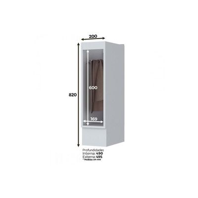 Módulo Cozinha Henn Americana Balcão c/ Porta Toalha s/ Tampo 20cm Cinza