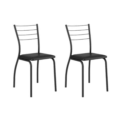 Kit 2 Cadeiras de Cozinha 1700 2 Un Prata - Assento Courano Preto - Carraro