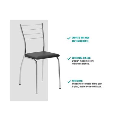 Kit 2 Cadeiras de Cozinha 1700 2 Un Prata - Assento Courano Preto - Carraro