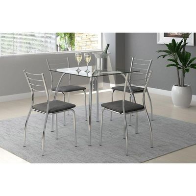 Kit 2 Cadeiras de Cozinha 1700 2 Un Prata - Assento Courano Preto - Carraro