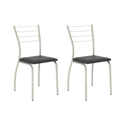 Kit 2 Cadeiras de Cozinha 1700 2 Un Prata - Assento Courano Preto - Carraro