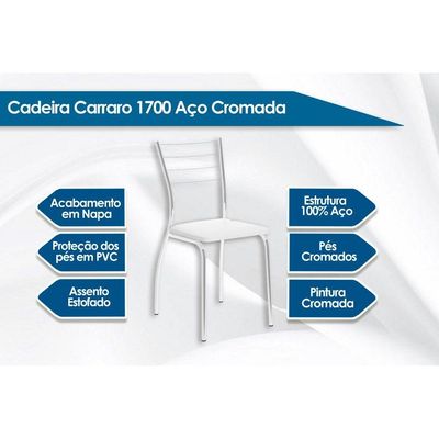 Kit 2 Cadeiras de Cozinha 1700 2 Un Prata - Assento Courano Preto - Carraro