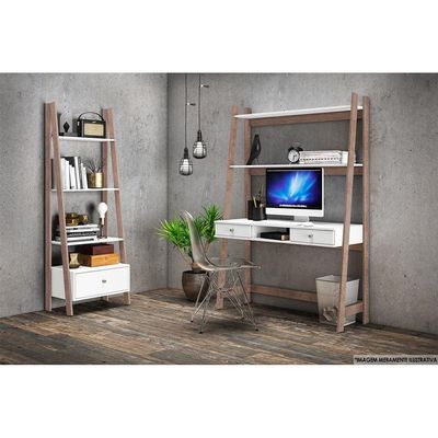 Estante Livreiro Solteiro RT3091 c/ 3 Prateleiras Branco/Rustico - Movelbento