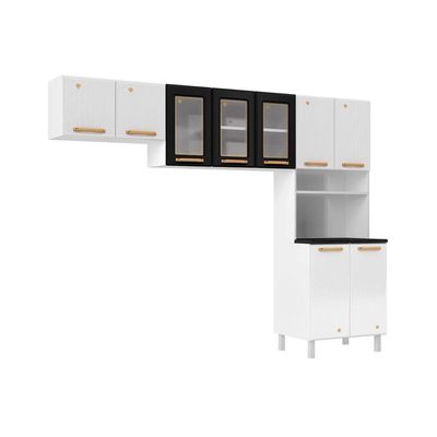 Kit de Cozinha Completa 3 Peças Diamante (2 Armários + 1 Paneleiro) Branco/Preto - Telasul