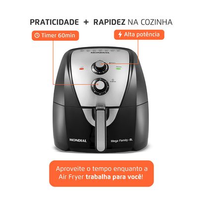 Fritadeira Elétrica Air Fryer Mondial AFN-80-BI 8L Prata - 127V UNICA
