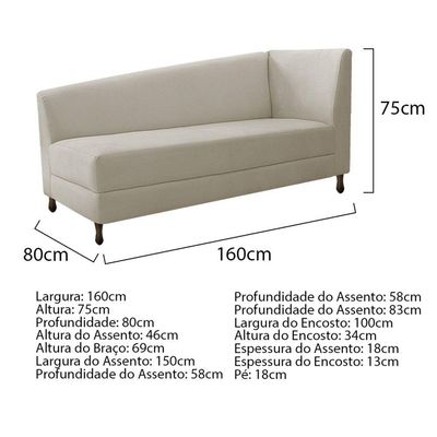 Diva Recamier Heitor 160Cm Lado Esquerdo Linho - Amarena Móveis Bege