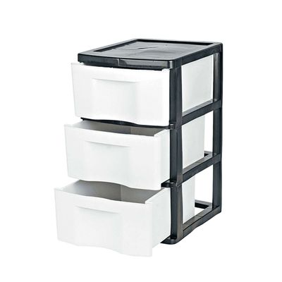 Gaveteiro de Chão São Bernardo com 3 Gavetas Plástico 33x38x56cm Preto e Branco UNICA