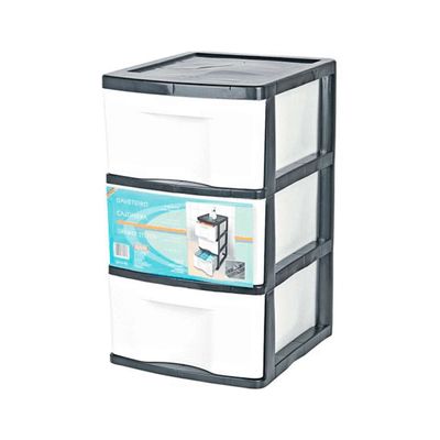 Gaveteiro de Chão São Bernardo com 3 Gavetas Plástico 33x38x56cm Preto e Branco UNICA