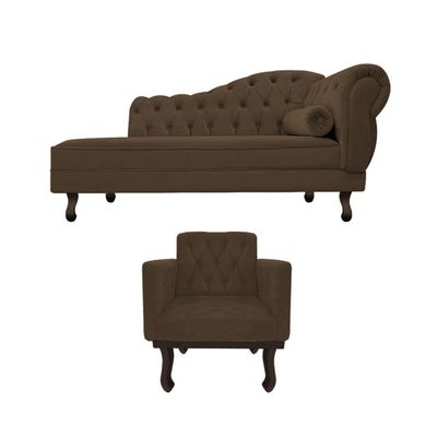 Kit Diva Recamier Diana 185Cm Lado Esquerdo E 01 Poltrona Classic Suede - Amarena Móveis Marrom