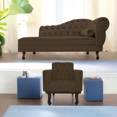 Kit Diva Recamier Diana 185Cm Lado Esquerdo E 01 Poltrona Classic Suede - Amarena Móveis Marrom