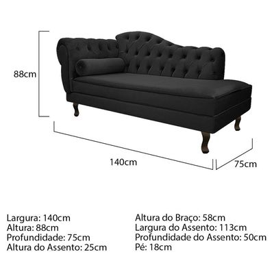 Kit Diva Recamier Diana 140Cm Lado Direito E 01 Poltrona Classic Suede - Amarena Móveis Preto