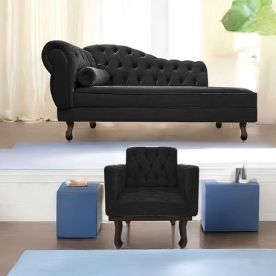 Kit Diva Recamier Diana 140Cm Lado Direito E 01 Poltrona Classic Suede - Amarena Móveis Preto