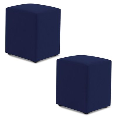 Kit 02 Puffs Decorativos Sala De Estar Quadrado 36x47cm Suede Azul Marinho - Desk Design