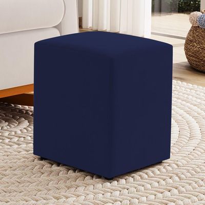 Kit 02 Puffs Decorativos Sala De Estar Quadrado 36x47cm Suede Azul Marinho - Desk Design