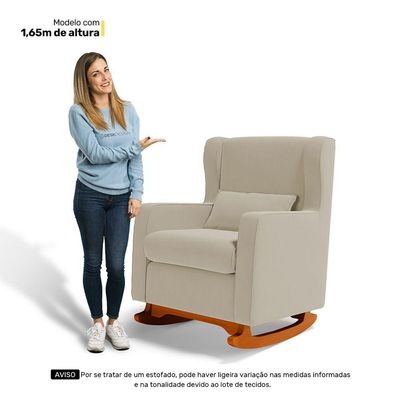 Poltrona De Amamentação E Descanso Zoe Com Base Balanço E Puff Sintético Bege - Desk Design