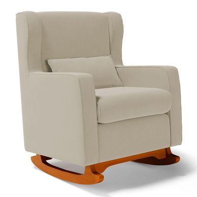 Poltrona De Amamentação E Descanso Zoe Com Base Balanço E Puff Sintético Bege - Desk Design
