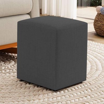 Kit 02 Puffs Decorativos Sala De Estar Quadrado 36x47cm Linho Cinza - Desk Design