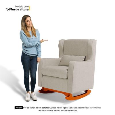 Poltrona De Amamentação E Descanso Zoe Com Base Balanço E Puff Linho Bege - Desk Design