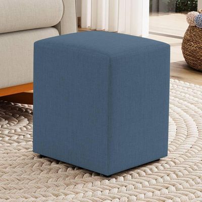 Kit 02 Puffs Decorativos Sala De Estar Quadrado 36x47cm Linho Denim - Desk Design