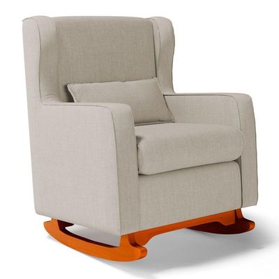 Poltrona De Amamentação E Descanso Zoe Com Base Balanço E Puff Linho Bege - Desk Design
