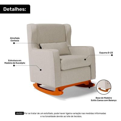 Poltrona De Amamentação E Descanso Zoe Com Base Balanço E Puff Linho Bege - Desk Design