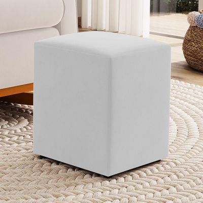 Kit 02 Puffs Decorativos Sala De Estar Quadrado 36x47cm Sintético Branco - Desk Design