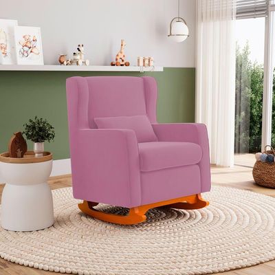 Poltrona De Amamentação E Descanso Zoe Com Base Balanço Suede Rosa - Desk Design