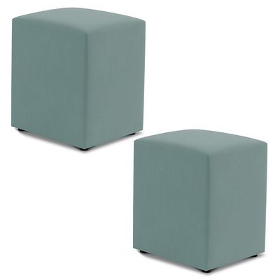 Kit 02 Puffs Decorativos Sala De Estar Quadrado 36x47cm Veludo Acqua - Desk Design