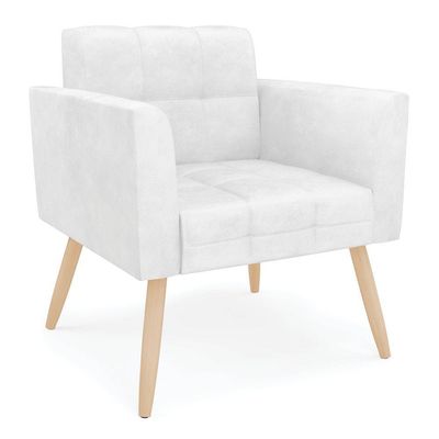 Kit 1 Sofá Namoradeira E 2 Poltronas Elisa Corano Branco Pés Palito Natural - D'rossi