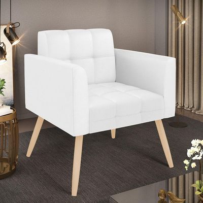 Poltrona Elisa Corino Branco Pés Palito Natural - D'rossi