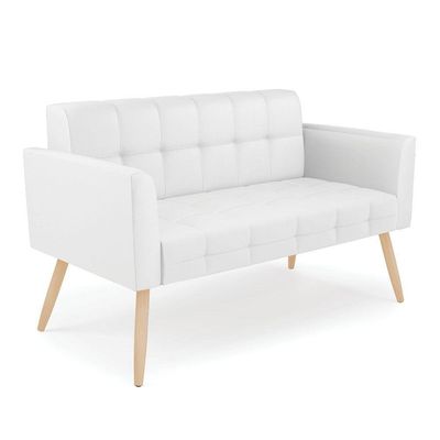 Kit 1 Sofá Namoradeira E 1 Poltrona Elisa Corino Pés Palito Natural - D'rossi Cor Branco