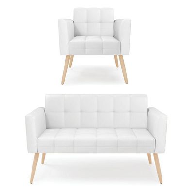 Kit 1 Sofá Namoradeira E 1 Poltrona Elisa Corino Pés Palito Natural - D'rossi Cor Branco