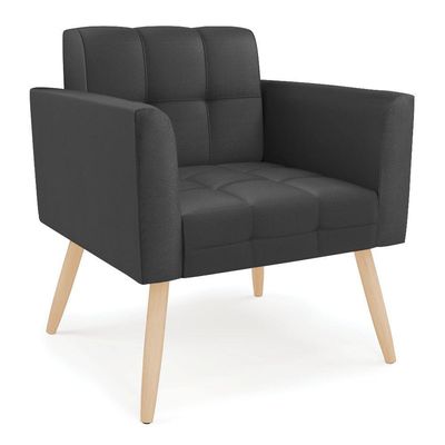 Kit 1 Sofá Namoradeira E 2 Poltronas Elisa Corino Preto Pés Palito Natural - D'rossi